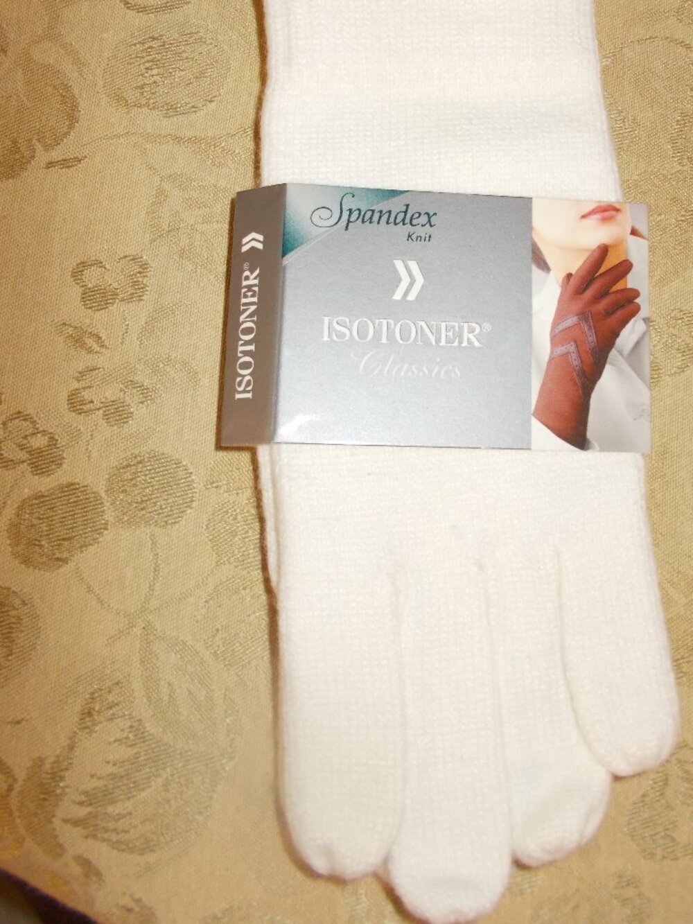 NWT Vtg Isotoner Classics Winter White gloves with brown/tan palm, one size